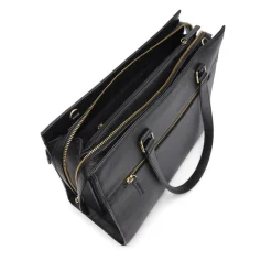 Manfield Zwarte leren shopper met zijvak^ Shoppers