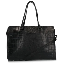 Manfield Zwarte leren shopper met crocoprint^ Shoppers