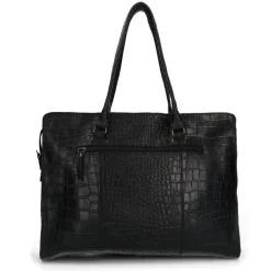 Manfield Zwarte leren shopper met crocoprint^ Shoppers