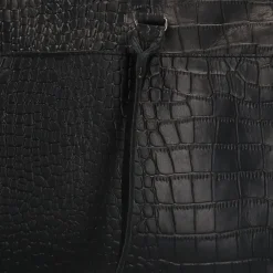 Manfield Zwarte leren shopper met crocoprint^ Shoppers