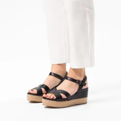 No Stress Zwarte leren sleehakken^DAMES Sandalen|Espadrilles