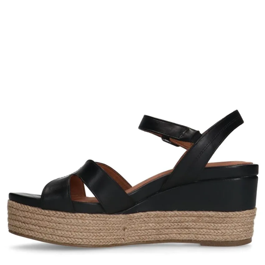 No Stress Zwarte leren sleehakken^DAMES Sandalen|Espadrilles
