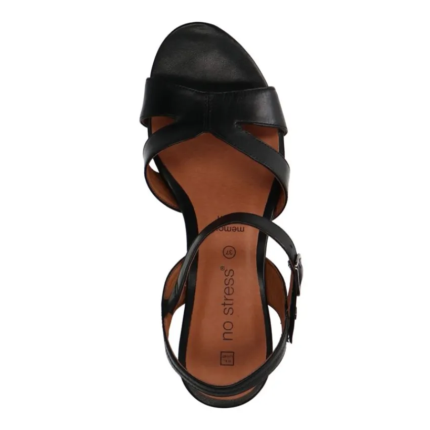 No Stress Zwarte leren sleehakken^DAMES Sandalen|Espadrilles