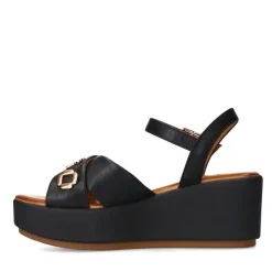 Manfield Zwarte leren sleehakken^DAMES Espadrilles|Sandalen