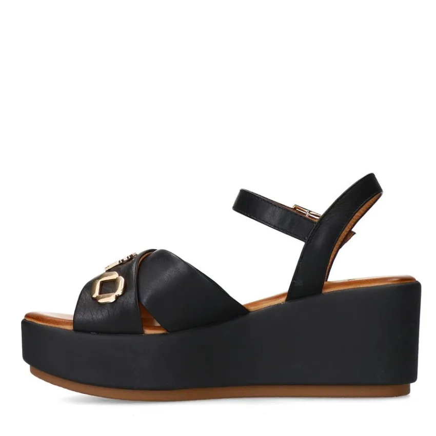 Manfield Zwarte leren sleehakken^DAMES Espadrilles|Sandalen