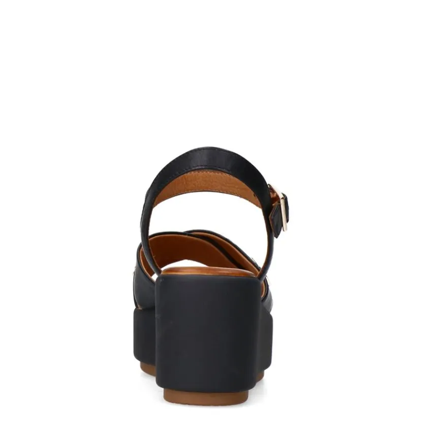 Manfield Zwarte leren sleehakken^DAMES Espadrilles|Sandalen