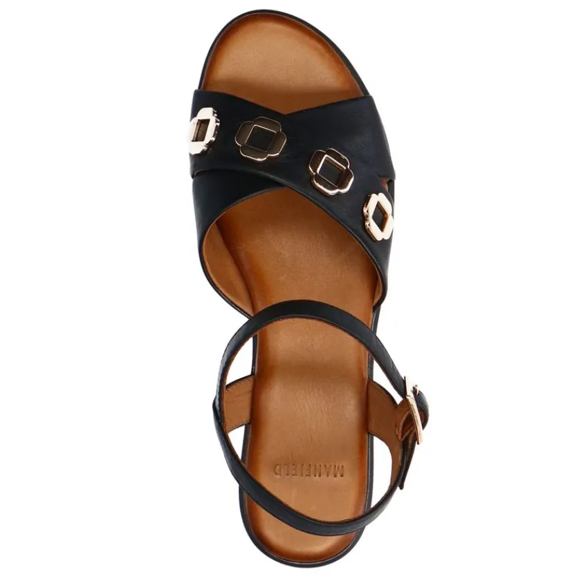 Manfield Zwarte leren sleehakken^DAMES Espadrilles|Sandalen