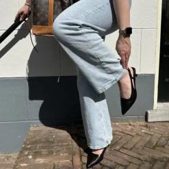 Manfield Zwarte leren slingback pumps^DAMES Pumps|Slingbacks