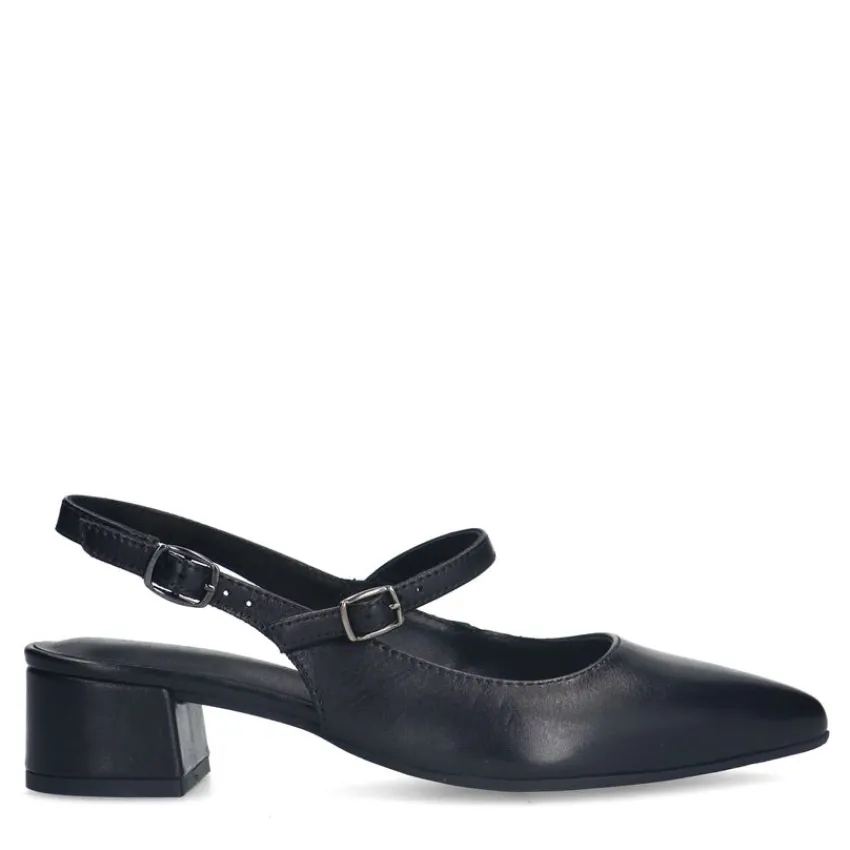 No Stress Zwarte leren slingbacks^DAMES Pumps|Slingbacks