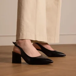 No Stress Zwarte leren slingbacks^DAMES Pumps|Slingbacks