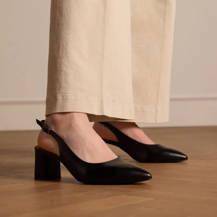 No Stress Zwarte leren slingbacks^DAMES Pumps|Slingbacks