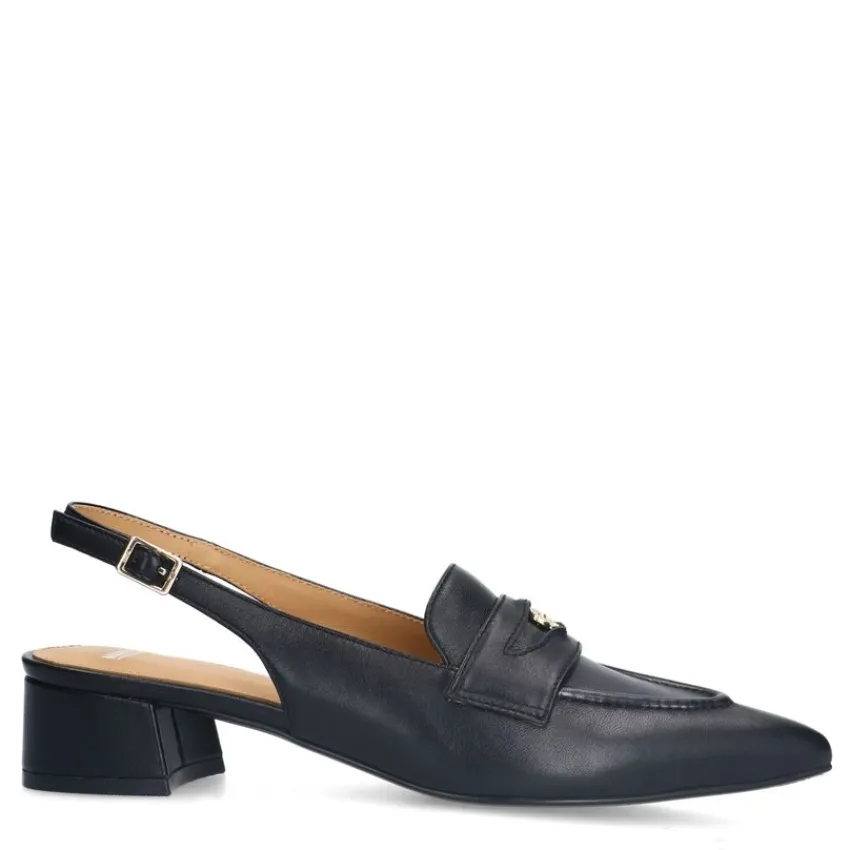 Manfield Zwarte leren slingbacks^DAMES Pumps|Slingbacks