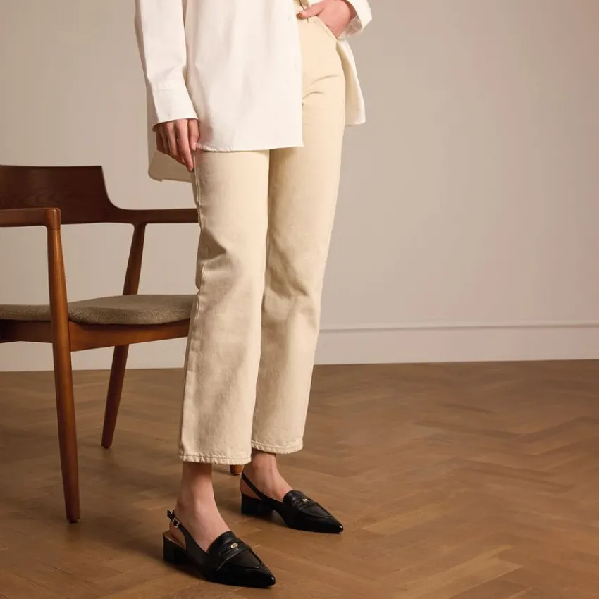 Manfield Zwarte leren slingbacks^DAMES Pumps|Slingbacks