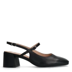 Manfield Zwarte leren slingbacks^DAMES Pumps|Slingbacks