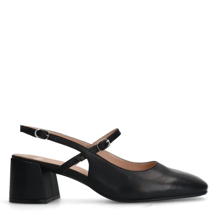Manfield Zwarte leren slingbacks^DAMES Pumps|Slingbacks