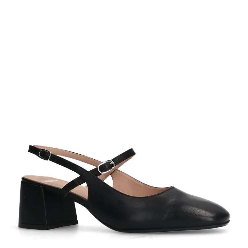 Manfield Zwarte leren slingbacks^DAMES Pumps|Slingbacks