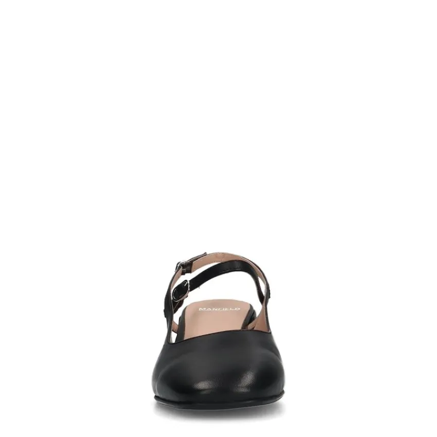 Manfield Zwarte leren slingbacks^DAMES Pumps|Slingbacks