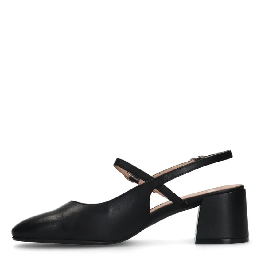 Manfield Zwarte leren slingbacks^DAMES Pumps|Slingbacks