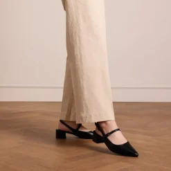 Manfield Zwarte leren slingbacks^DAMES Pumps|Slingbacks