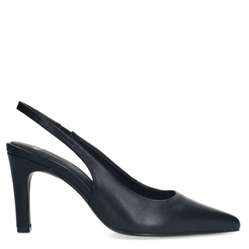 Manfield Zwarte leren slingbacks^DAMES Pumps|Slingbacks