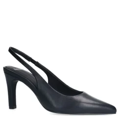 Manfield Zwarte leren slingbacks^DAMES Pumps|Slingbacks