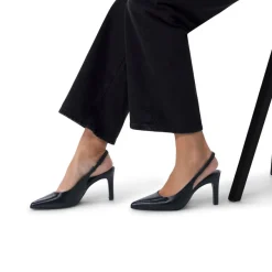 Manfield Zwarte leren slingbacks^DAMES Pumps|Slingbacks