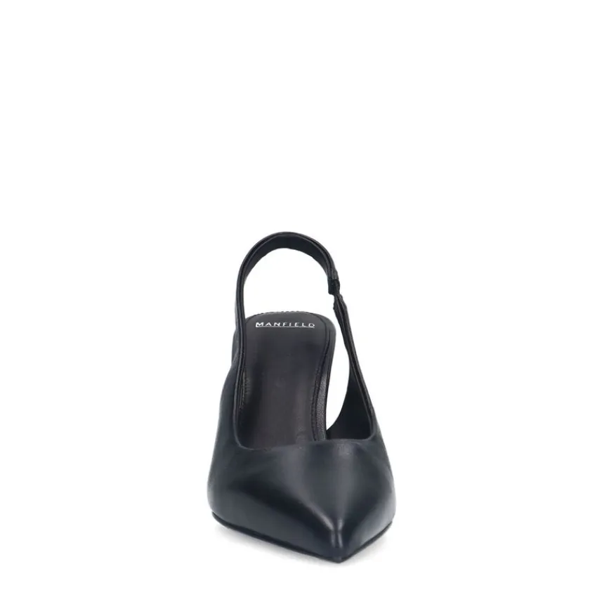 Manfield Zwarte leren slingbacks^DAMES Pumps|Slingbacks