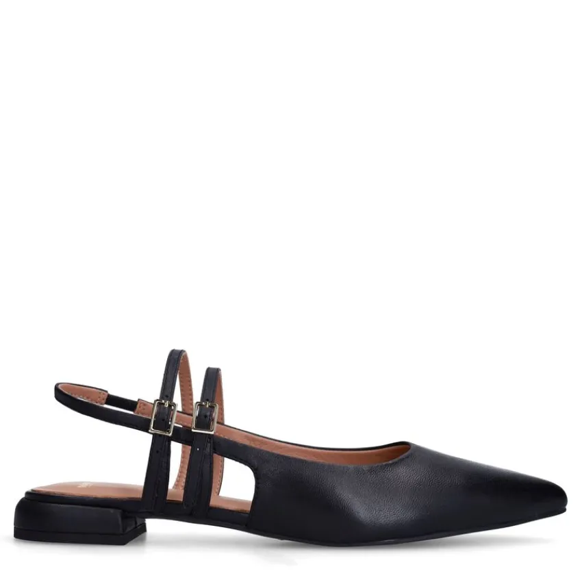 Manfield Zwarte leren slingbacks met dubbele bandjes^DAMES Pumps|Slingbacks