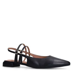 Manfield Zwarte leren slingbacks met dubbele bandjes^DAMES Pumps|Slingbacks