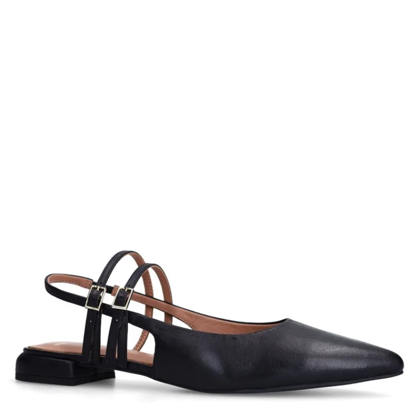Manfield Zwarte leren slingbacks met dubbele bandjes^DAMES Pumps|Slingbacks