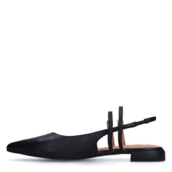 Manfield Zwarte leren slingbacks met dubbele bandjes^DAMES Pumps|Slingbacks