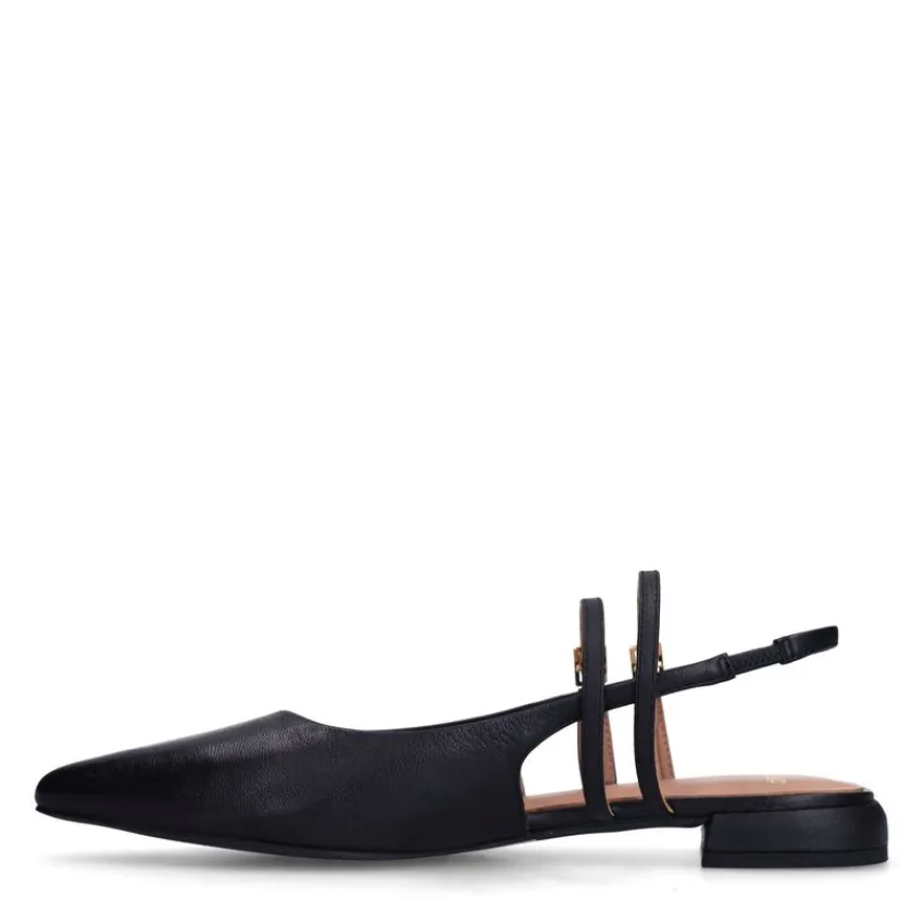 Manfield Zwarte leren slingbacks met dubbele bandjes^DAMES Pumps|Slingbacks