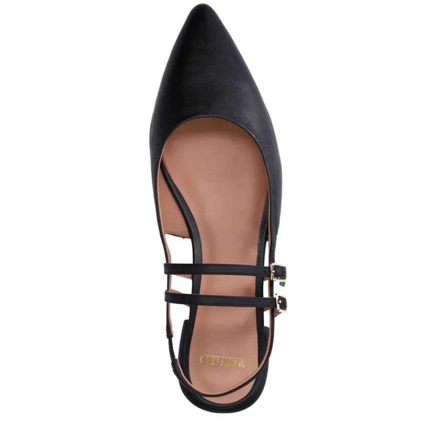 Manfield Zwarte leren slingbacks met dubbele bandjes^DAMES Pumps|Slingbacks