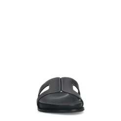 Manfield Zwarte leren slippers^DAMES Slippers