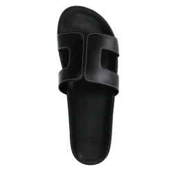 Manfield Zwarte leren slippers^DAMES Slippers