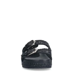 Manfield Zwarte leren slippers^DAMES Slippers