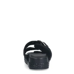 Manfield Zwarte leren slippers^DAMES Slippers