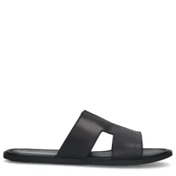 Manfield Zwarte leren slippers^Heren Slippers & Sandalen
