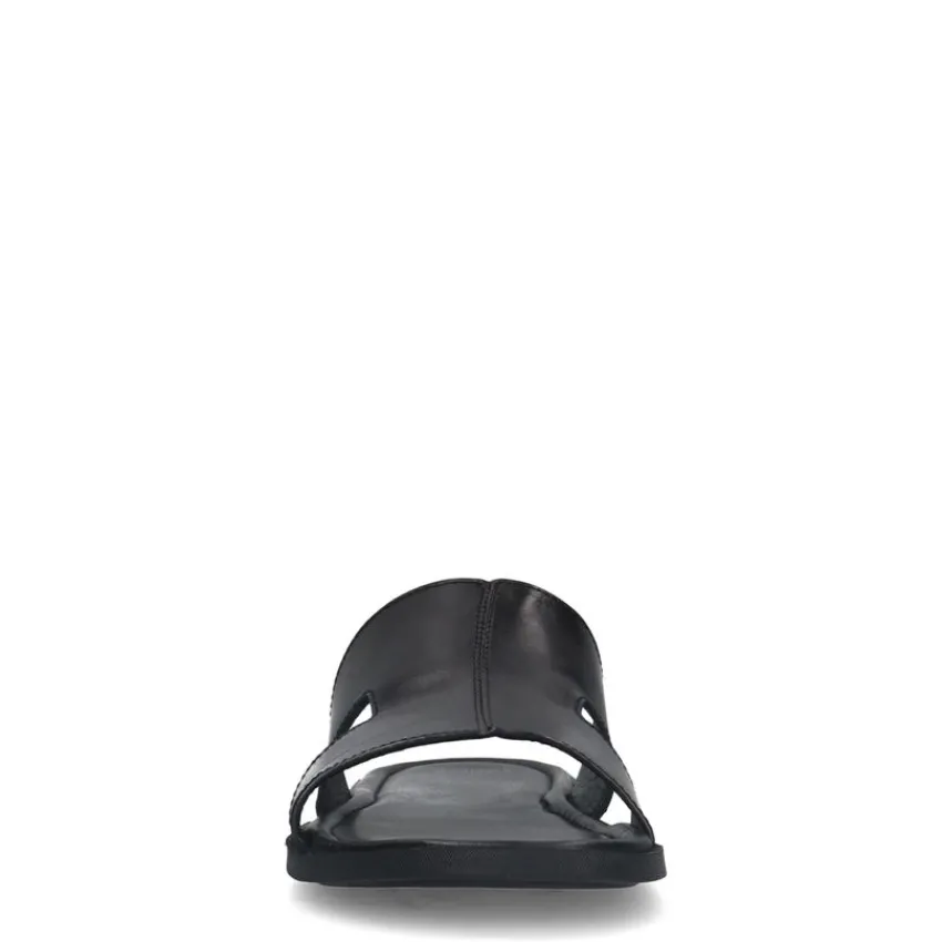 Manfield Zwarte leren slippers^Heren Slippers & Sandalen