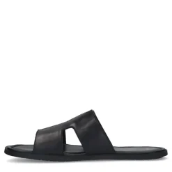 Manfield Zwarte leren slippers^Heren Slippers & Sandalen