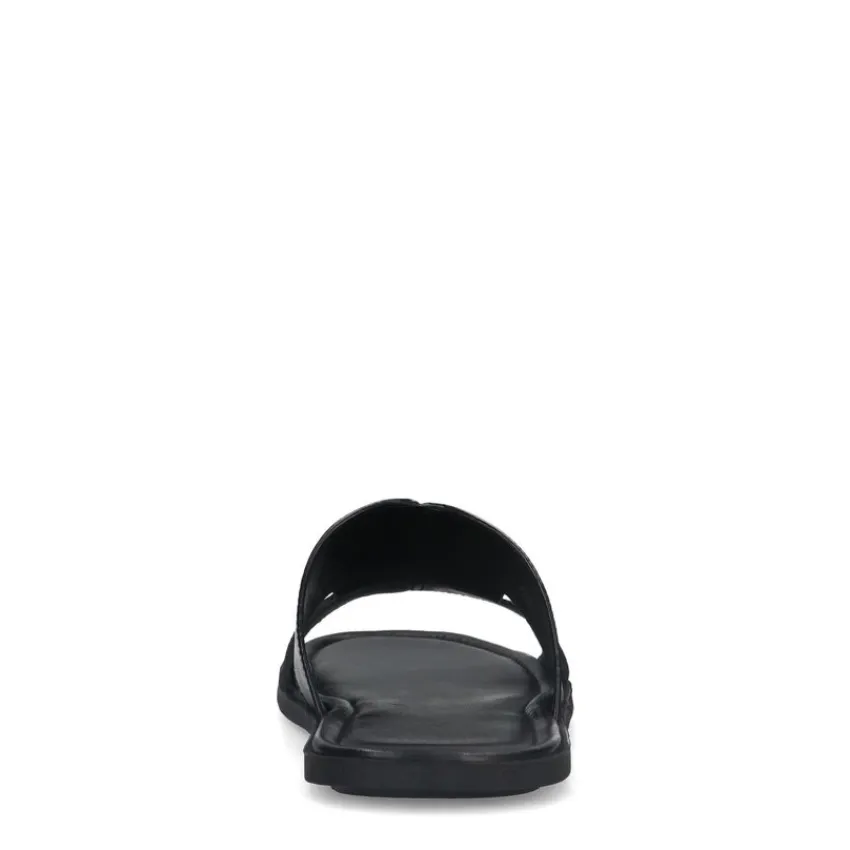 Manfield Zwarte leren slippers^Heren Slippers & Sandalen