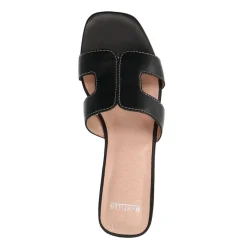 Manfield Zwarte leren slippers^DAMES Slippers