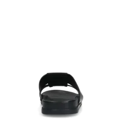Manfield Zwarte leren slippers^Heren Slippers & Sandalen