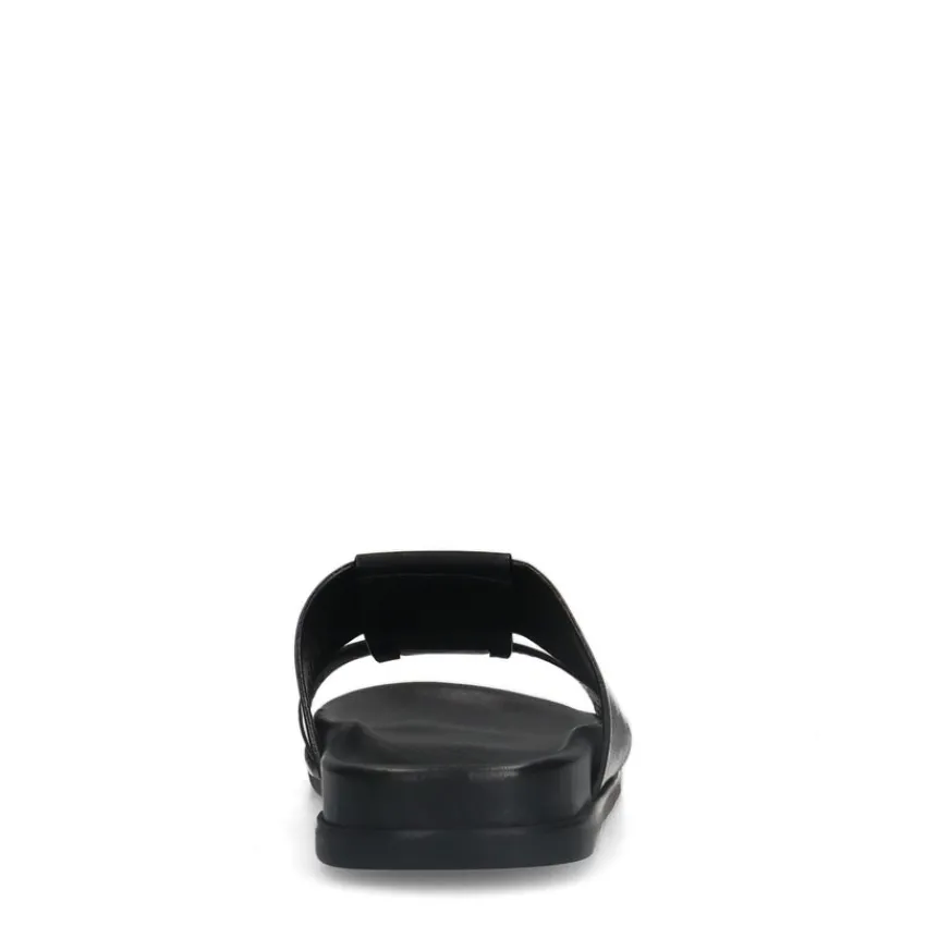 Manfield Zwarte leren slippers^Heren Slippers & Sandalen