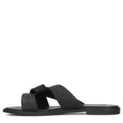 Manfield Zwarte leren slippers^DAMES Slippers