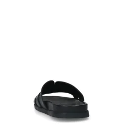 Manfield Zwarte leren slippers^Heren Slippers & Sandalen