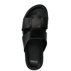 Manfield Zwarte leren slippers^Heren Slippers & Sandalen