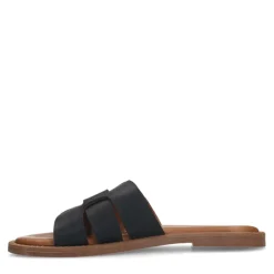 No Stress Zwarte leren slippers^DAMES Slippers