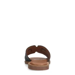 No Stress Zwarte leren slippers^DAMES Slippers