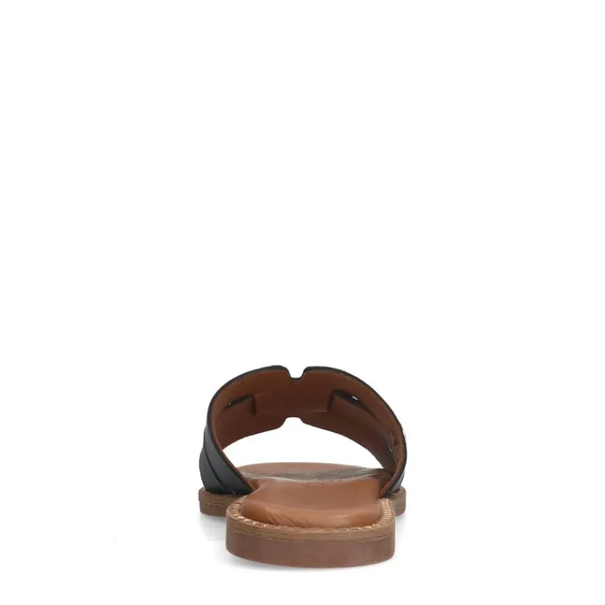 No Stress Zwarte leren slippers^DAMES Slippers